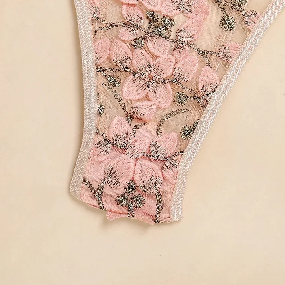 Porn Suit Floral Lace Embroidery Bodysuit Women Sexy Lingerie Bandage See Through Deep V Backless Body Suit Exotic Underwear