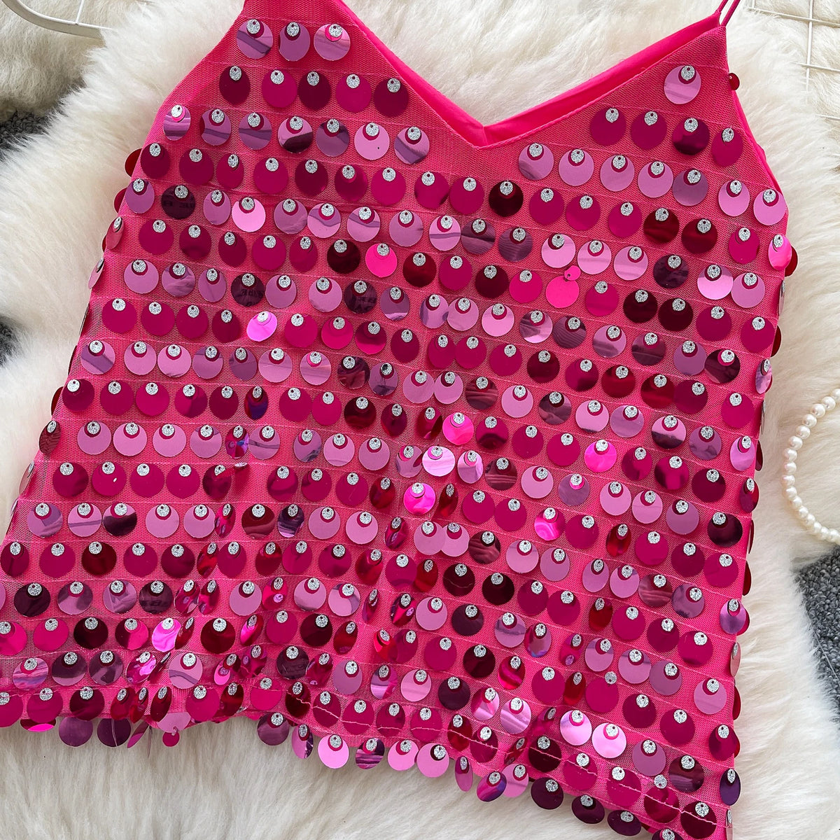 SINGREINY Sexy Sequined Club Mini Camis Sleeveless V Neck Solid Design Performance Camisoles Women Summer Hot Basics Party Tops by KATA - Tropical Star