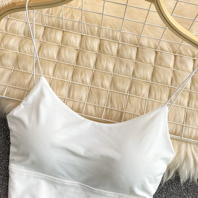 Women Crop Tops Sexy Solid Color Camisole Ice Silk Tube Top Seamless Sports Tank Top Wireless Underwear Padded Bra Bralette Vest