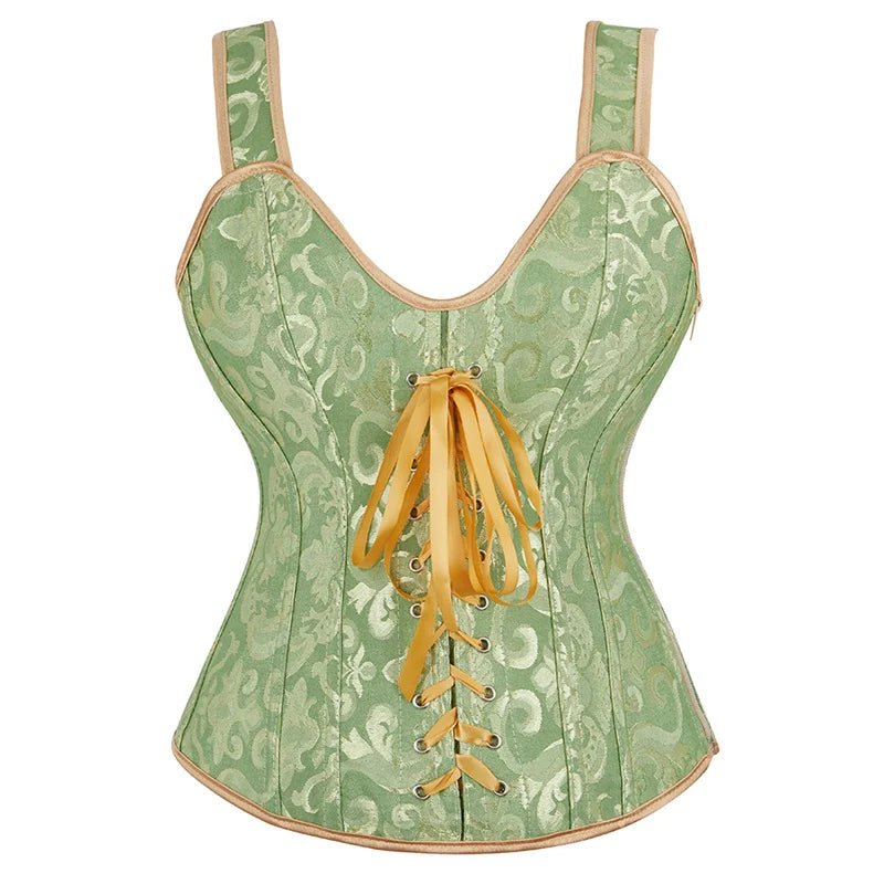 Women Corset with Straps Black Overbust Corset Plus Size Floral Jacquard Corset Zipper Top Gothic Steampunk Corset Bustier