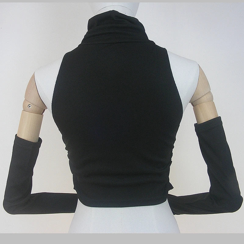 Woman Clothes Fall 2025 Tank Top Sleeve Cover Sleevless Side Pleats Turtleneck T-shirt Sexy Ribbed Knitted Tops Y2k 2529 by KATA - Tropical Star
