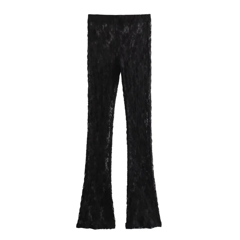 Women’s Sexy Lace Bodysuit Set Long Sleeve Top Flared Pants Party Wear Size Runs Small Trendy Style ﻿by KATA - Tropical Star