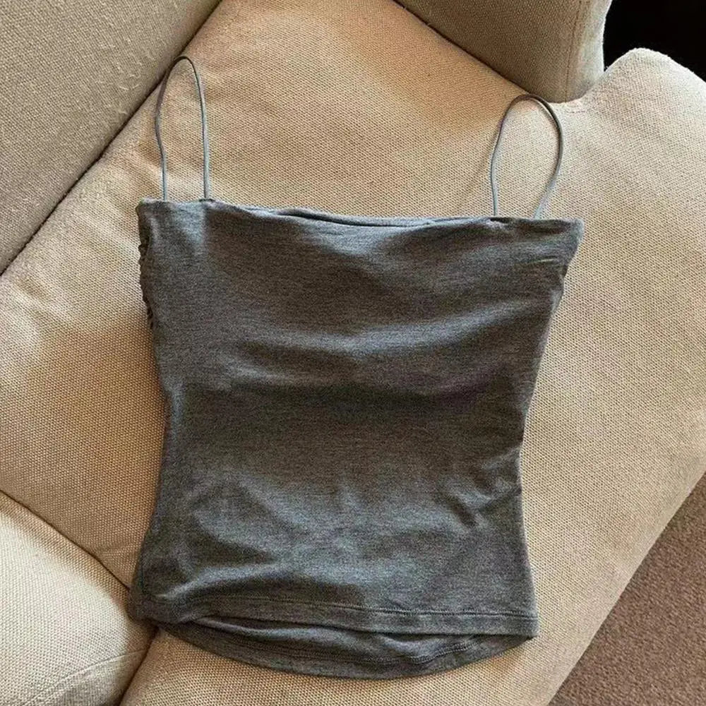 Y2K Sexy Tank Tops Women Spaghetti Strap Crop Top With Bra Bodycon Sleeveless Cami Tube Top Basic Camisole Tees Korean Clothes