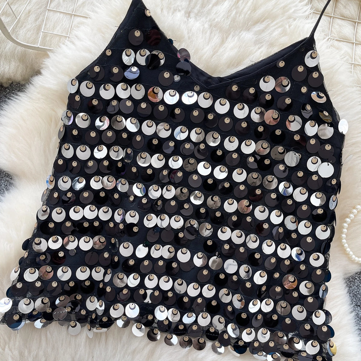 SINGREINY Sexy Sequined Club Mini Camis Sleeveless V Neck Solid Design Performance Camisoles Women Summer Hot Basics Party Tops by KATA - Tropical Star