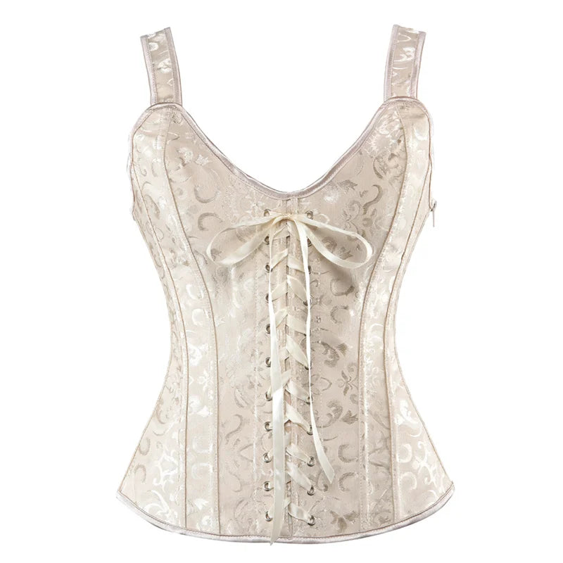 Women Corset with Straps Black Overbust Corset Plus Size Floral Jacquard Corset Zipper Top Gothic Steampunk Corset Bustier
