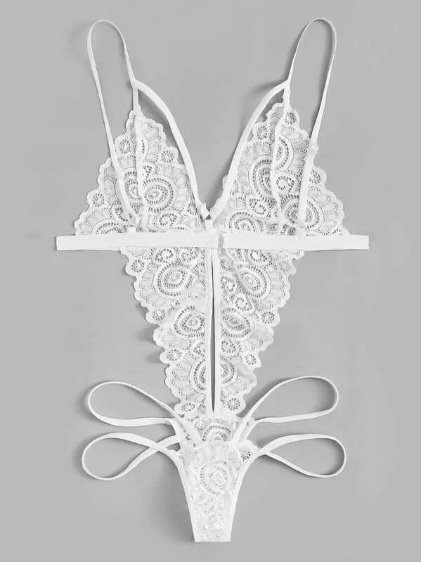 Sexy Bodysuit Erotic Lace See Through Teddy Lingere Flirting Sensual Woman Underwear Hollow Costumes Babydoll Clothes by KATA - Tropical Star