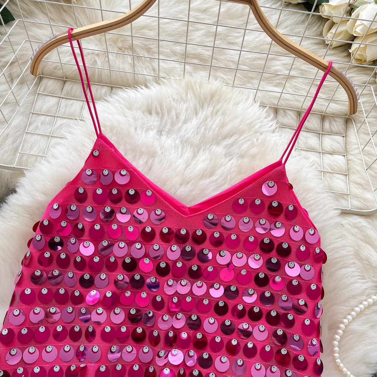 SINGREINY Sexy Sequined Club Mini Camis Sleeveless V Neck Solid Design Performance Camisoles Women Summer Hot Basics Party Tops by KATA - Tropical Star