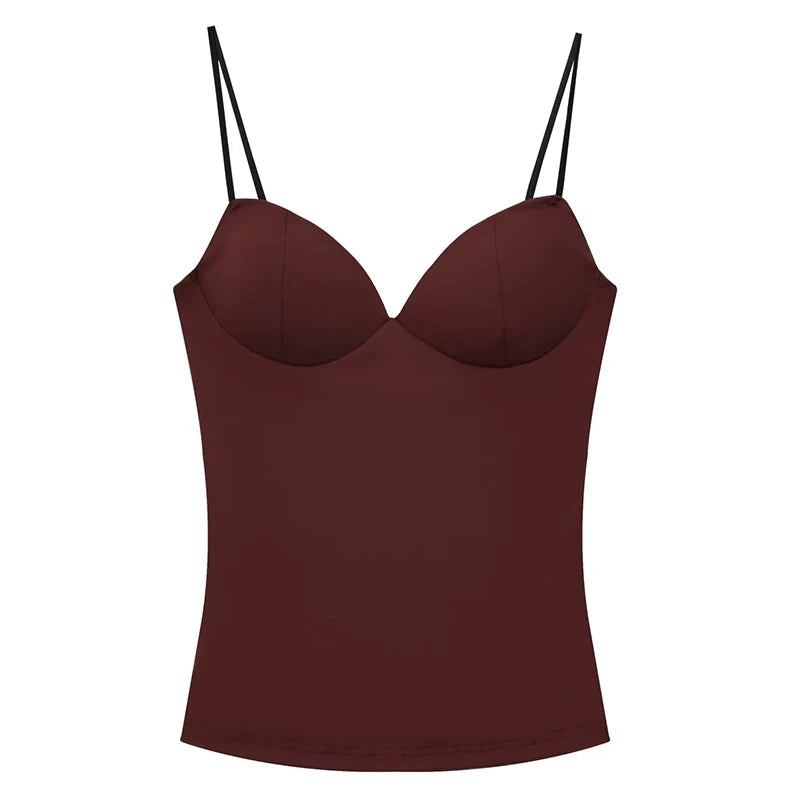 HXAO Sleeveless Crop Tops For Woman Corset Camisole Brown Top Women Bodycon Backless Sexy Tops With Straps Bustier Tank Tops by Kata
