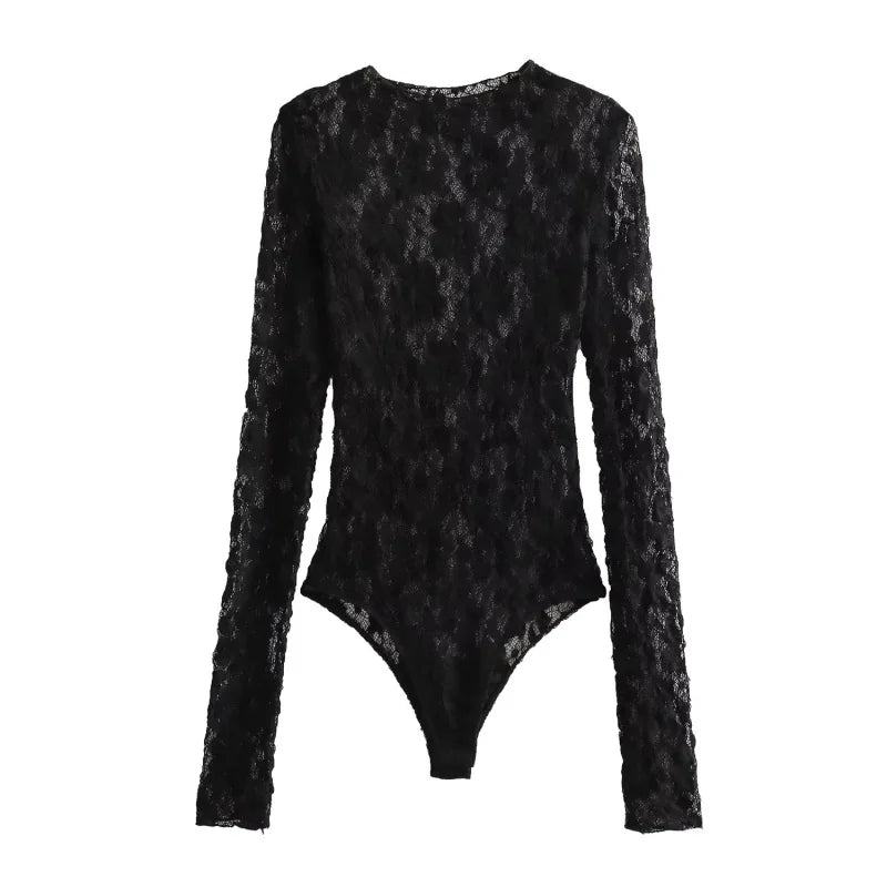 Women’s Sexy Lace Bodysuit Set Long Sleeve Top Flared Pants Party Wear Size Runs Small Trendy Style ﻿by KATA - Tropical Star