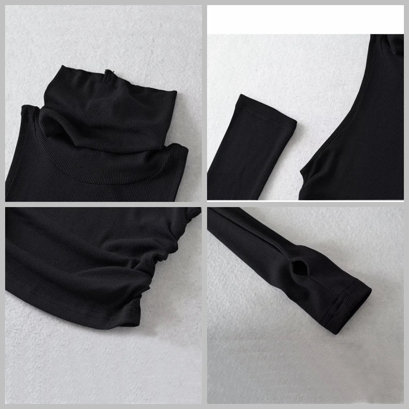 Woman Clothes Fall 2025 Tank Top Sleeve Cover Sleevless Side Pleats Turtleneck T-shirt Sexy Ribbed Knitted Tops Y2k 2529 by KATA - Tropical Star