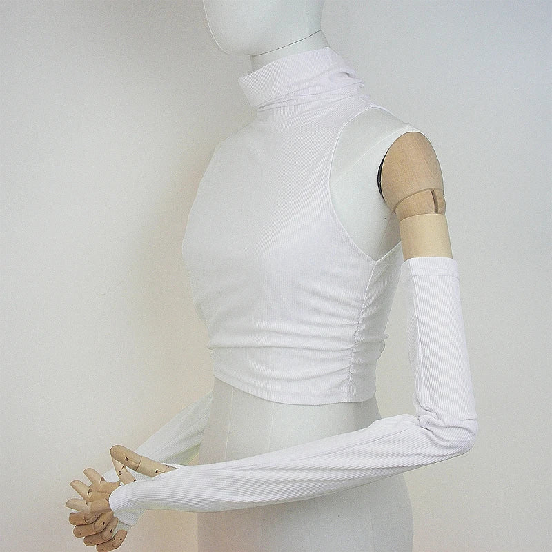 Woman Clothes Fall 2025 Tank Top Sleeve Cover Sleevless Side Pleats Turtleneck T-shirt Sexy Ribbed Knitted Tops Y2k 2529 by KATA - Tropical Star