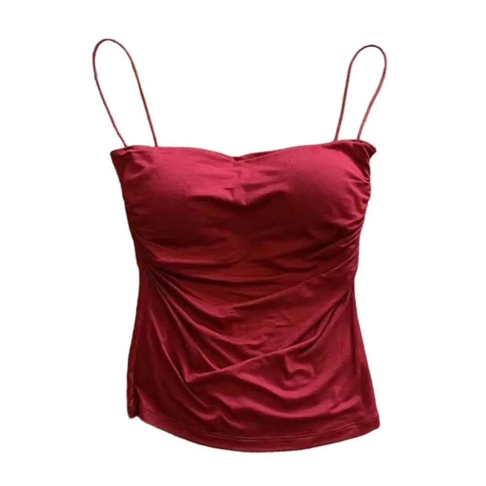 Y2K Sexy Tank Tops Women Spaghetti Strap Crop Top With Bra Bodycon Sleeveless Cami Tube Top Basic Camisole Tees Korean Clothes