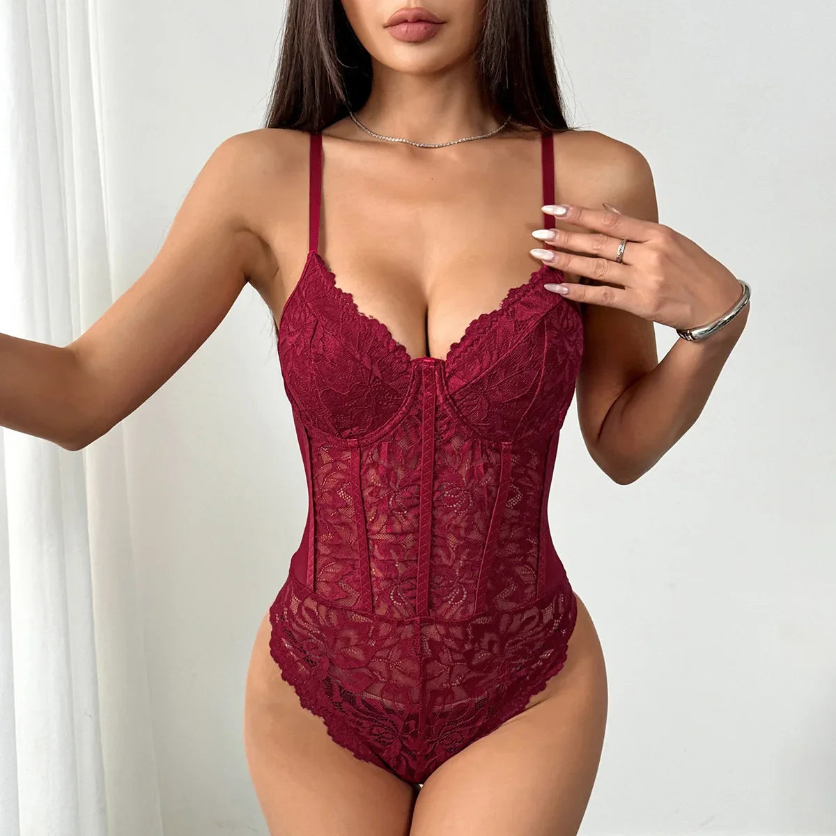 Women Bodysuit Female Body Streetwear Leotard Sexy Skinny Elegant Basic Overalls Top Corset Sexy Lace Slimming Backless Bodysuit by KATA - Tropical Star