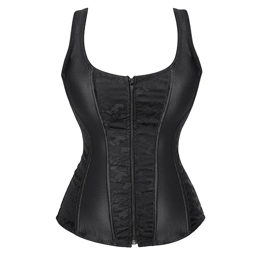 Women Corset with Straps Black Overbust Corset Plus Size Floral Jacquard Corset Zipper Top Gothic Steampunk Corset Bustier