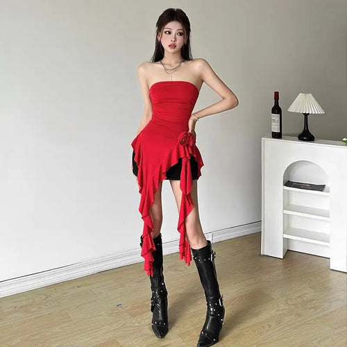 3D Rose Ruffle Bustier Top