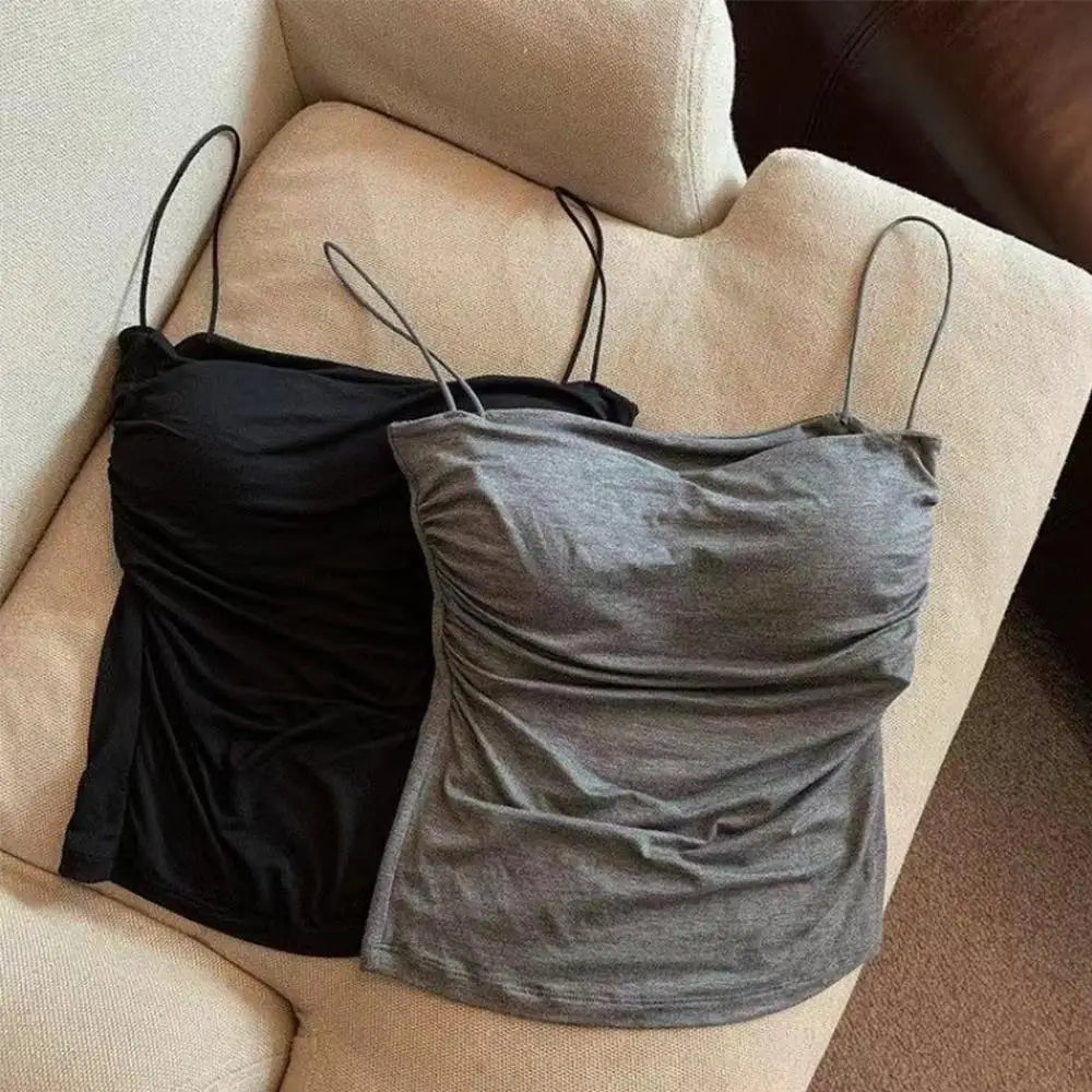 Y2K Sexy Tank Tops Women Spaghetti Strap Crop Top With Bra Bodycon Sleeveless Cami Tube Top Basic Camisole Tees Korean Clothes