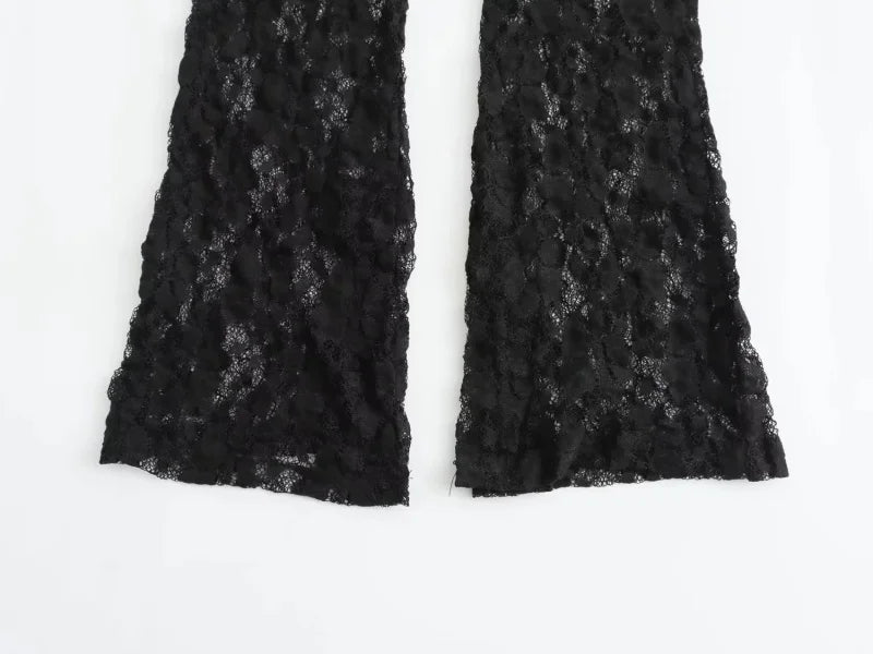 Women’s Sexy Lace Bodysuit Set Long Sleeve Top Flared Pants Party Wear Size Runs Small Trendy Style ﻿by KATA - Tropical Star