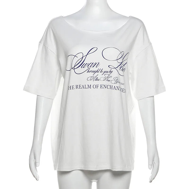 Weird Puss Slanted Dhoulders Woman T-shirt Letter Print Basic Casual Relax Soft Street Basic Classic Fashionable Slim Chic Tees by KATA - Tropical Star