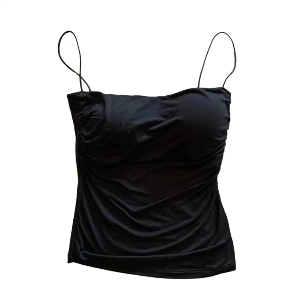 Y2K Sexy Tank Tops Women Spaghetti Strap Crop Top With Bra Bodycon Sleeveless Cami Tube Top Basic Camisole Tees Korean Clothes