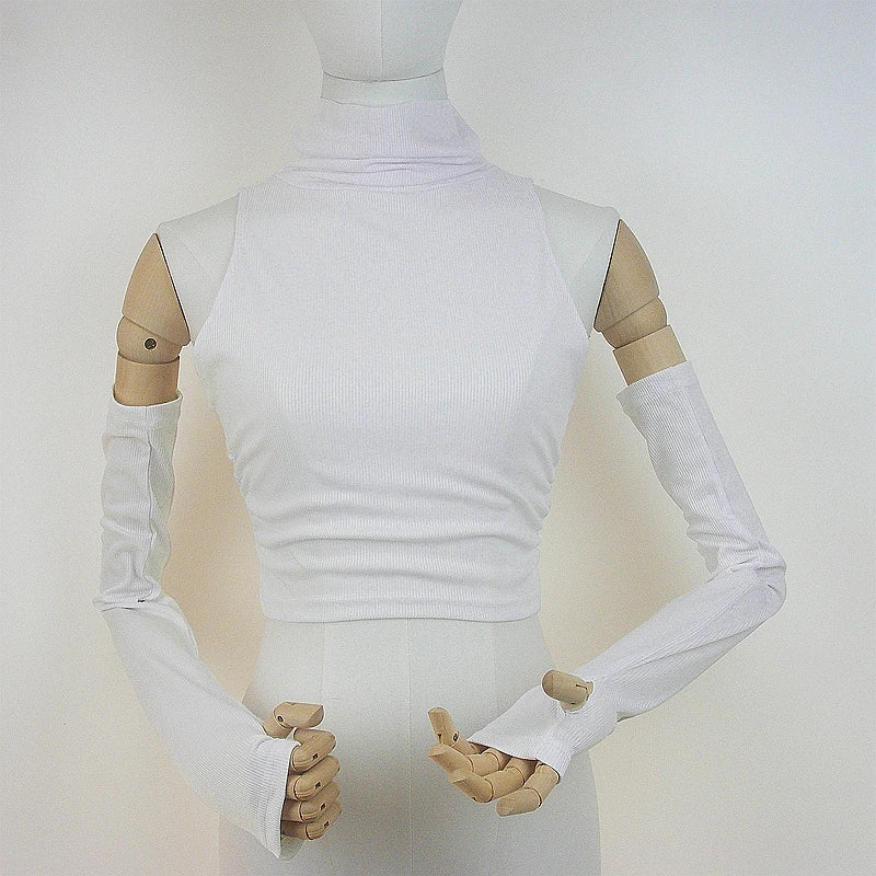 Woman Clothes Fall 2025 Tank Top Sleeve Cover Sleevless Side Pleats Turtleneck T-shirt Sexy Ribbed Knitted Tops Y2k 2529 by KATA - Tropical Star