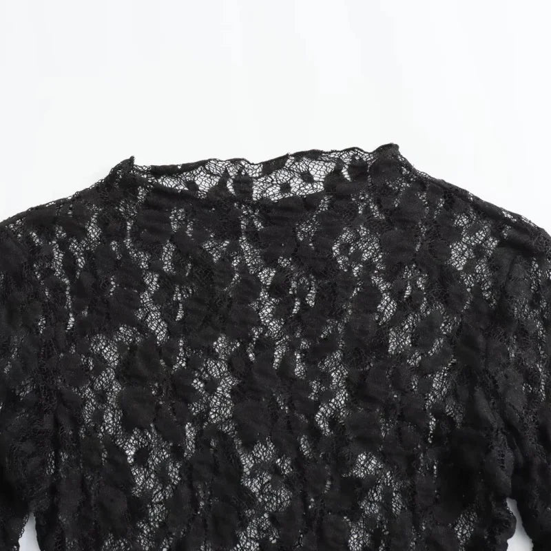 Women’s Sexy Lace Bodysuit Set Long Sleeve Top Flared Pants Party Wear Size Runs Small Trendy Style ﻿