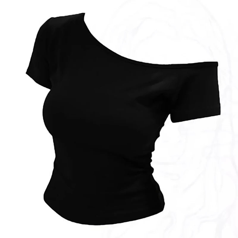 100% Ribbed Cotton Summer Off shoulder Top Women Slim fit Body Summer Short sleeve T shirt Female Sexy Basic Tees Korean Chic by KATA - Tropical Star