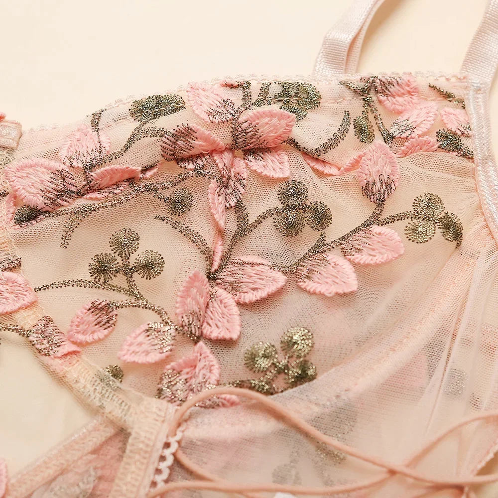 Porn Suit Floral Lace Embroidery Bodysuit Women Sexy Lingerie Bandage See Through Deep V Backless Body Suit Exotic Underwear by KATA - Tropical Star