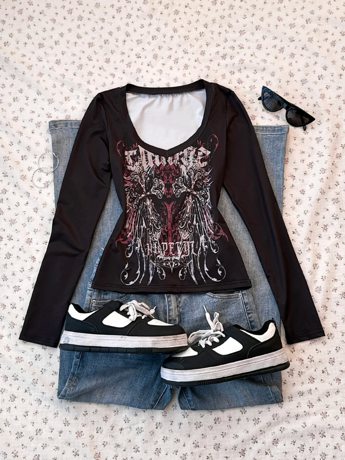 Ladies' Spring/Summer Retro Style Music Road Printed Long Sleeve T-shirt by KATA - Tropical Star