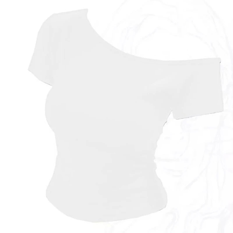 100% Ribbed Cotton Summer Off shoulder Top Women Slim fit Body Summer Short sleeve T shirt Female Sexy Basic Tees Korean Chic by KATA - Tropical Star