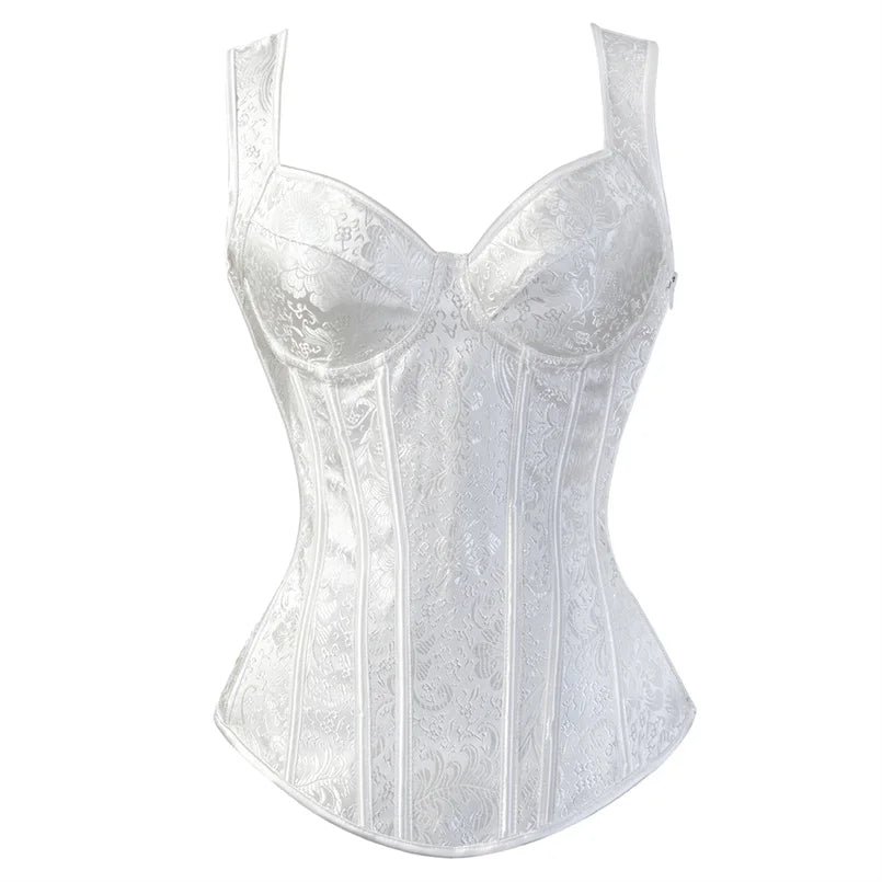 Women Corset with Straps Black Overbust Corset Plus Size Floral Jacquard Corset Zipper Top Gothic Steampunk Corset Bustier