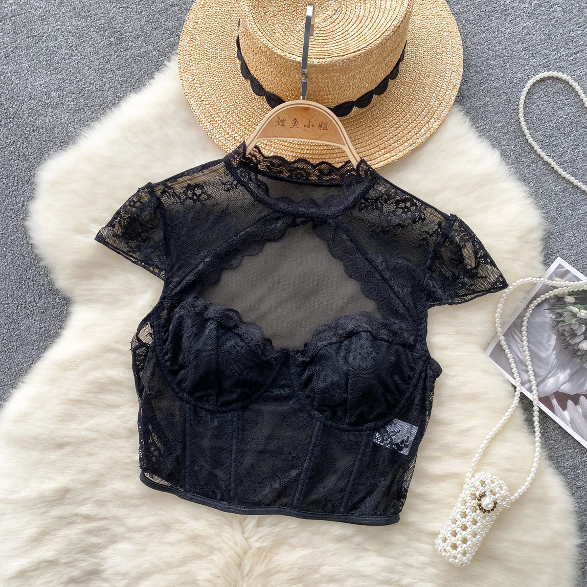 SINGREINY American Sexy Sheer Lace Blouse Women Short Sleeves Hotsweet Chiffon Shirt Fashion Hollow Out Chest Slim Summer Tops by KATA - Tropical Star