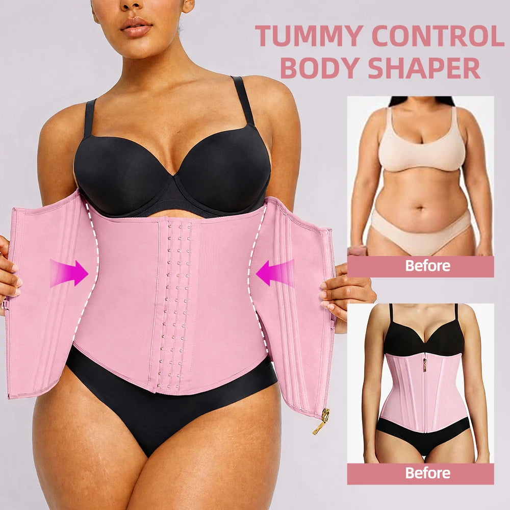 Zipper Hook Closure Basic Waist Trainer For Women Tummy Control Zipper Hook Closure Underbust Corset Cincher Hourglass Body Shaper, Back Support, 4 Steel Ribs, Suitable For Underwear And Daliwear