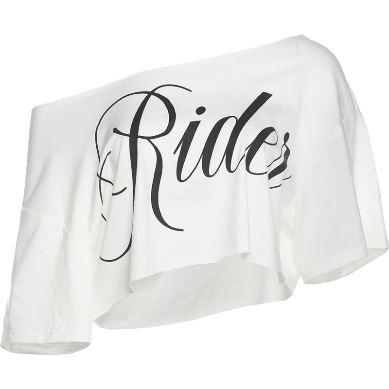 Weird Puss Letter Print Crop Tops Women Summer Trend Wild Biased Collar Street Skinny Simple Classic Streetwear Daily Soft Tees by KATA - Tropical Star