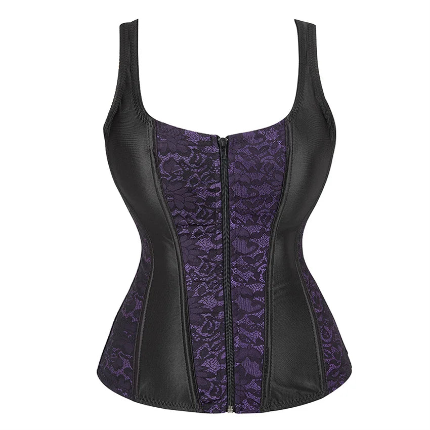 Women Corset with Straps Black Overbust Corset Plus Size Floral Jacquard Corset Zipper Top Gothic Steampunk Corset Bustier
