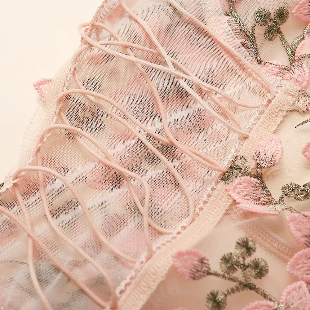 Porn Suit Floral Lace Embroidery Bodysuit Women Sexy Lingerie Bandage See Through Deep V Backless Body Suit Exotic Underwear by KATA - Tropical Star