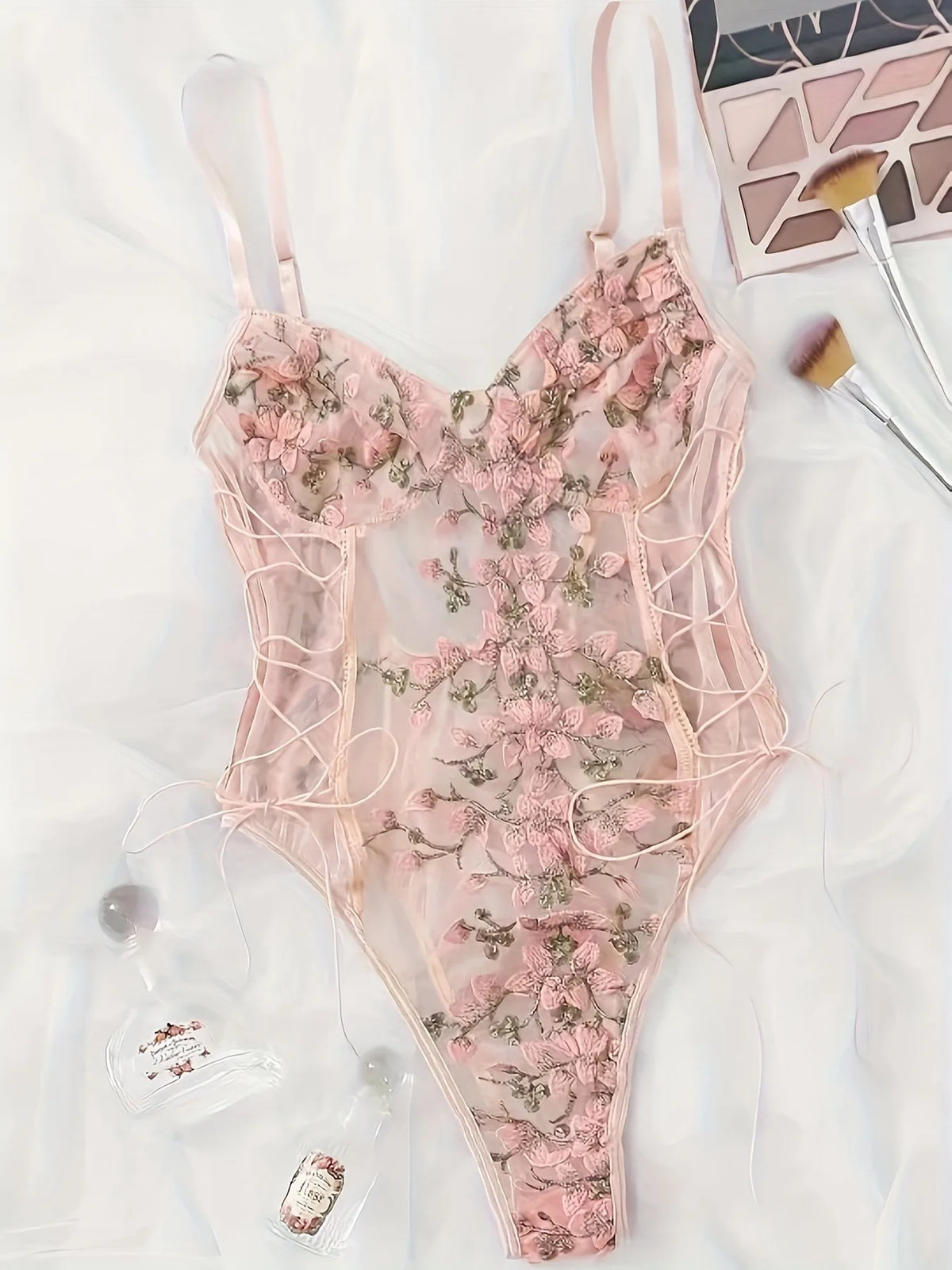 Porn Suit Floral Lace Embroidery Bodysuit Women Sexy Lingerie Bandage See Through Deep V Backless Body Suit Exotic Underwear