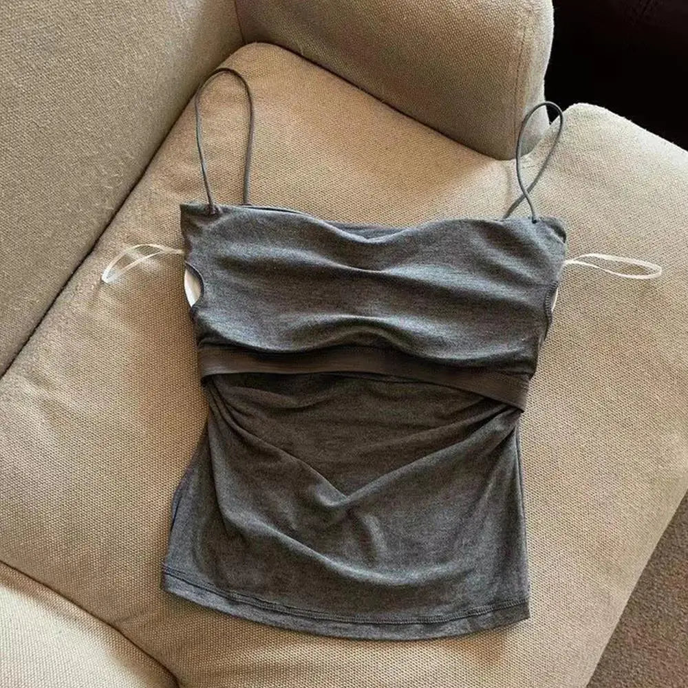 Y2K Sexy Tank Tops Women Spaghetti Strap Crop Top With Bra Bodycon Sleeveless Cami Tube Top Basic Camisole Tees Korean Clothes