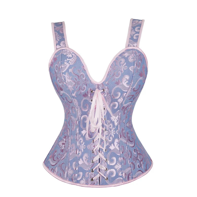Women Corset with Straps Black Overbust Corset Plus Size Floral Jacquard Corset Zipper Top Gothic Steampunk Corset Bustier