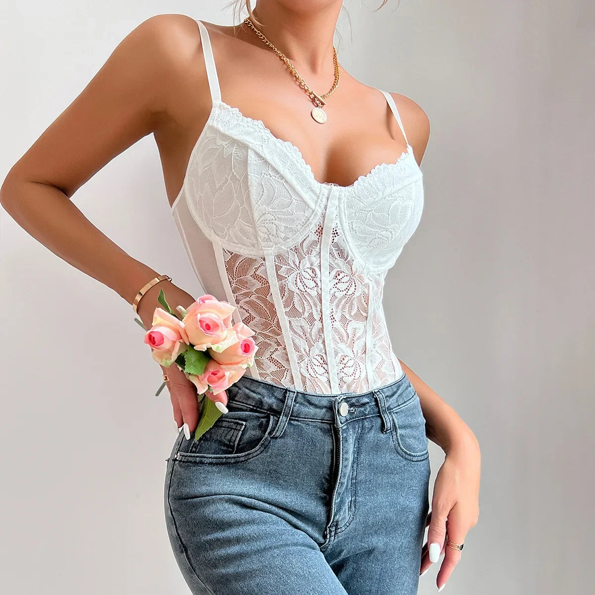 Women Bodysuit Female Body Streetwear Leotard Sexy Skinny Elegant Basic Overalls Top Corset Sexy Lace Slimming Backless Bodysuit by KATA - Tropical Star
