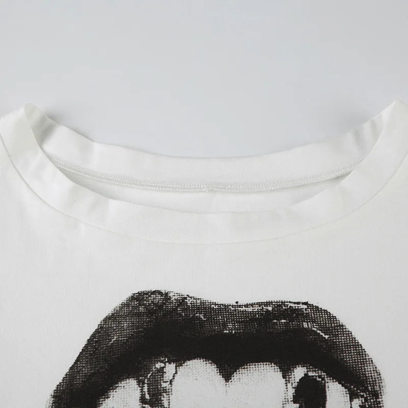 American Street Hip Hop Mouth Print Loose T-shirt Women Personalized Casual Top by KATA - Tropical Star