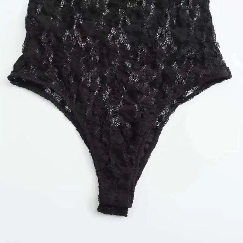 Lace Bodysuit Women's Bodysuit Auutmn Black Cutwork O-Neck Long Sleeves High Spandex Bodysuits Sexy Lingerie For Fine Women L5QW by KATA - Tropical Star