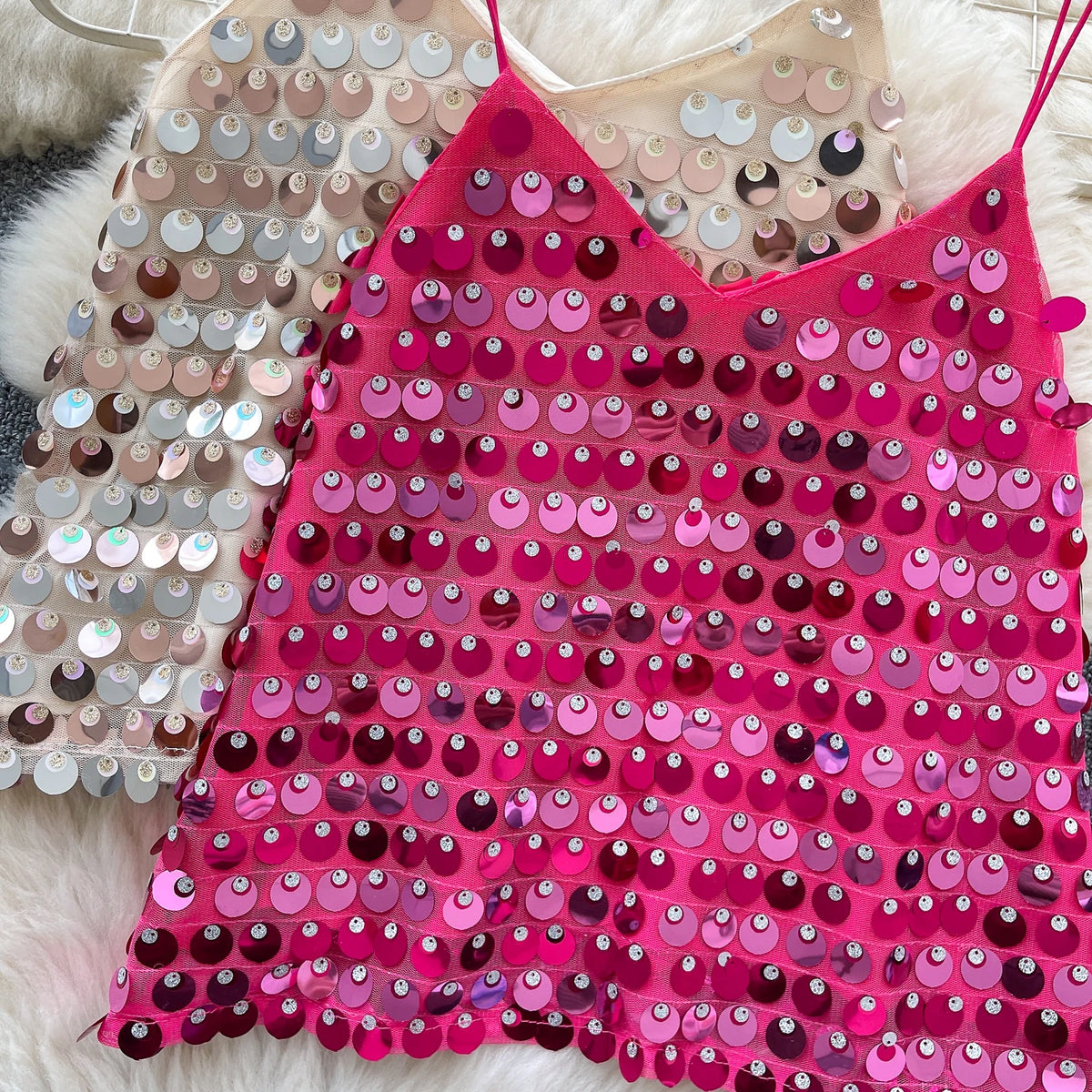 SINGREINY Sexy Sequined Club Mini Camis Sleeveless V Neck Solid Design Performance Camisoles Women Summer Hot Basics Party Tops by KATA - Tropical Star