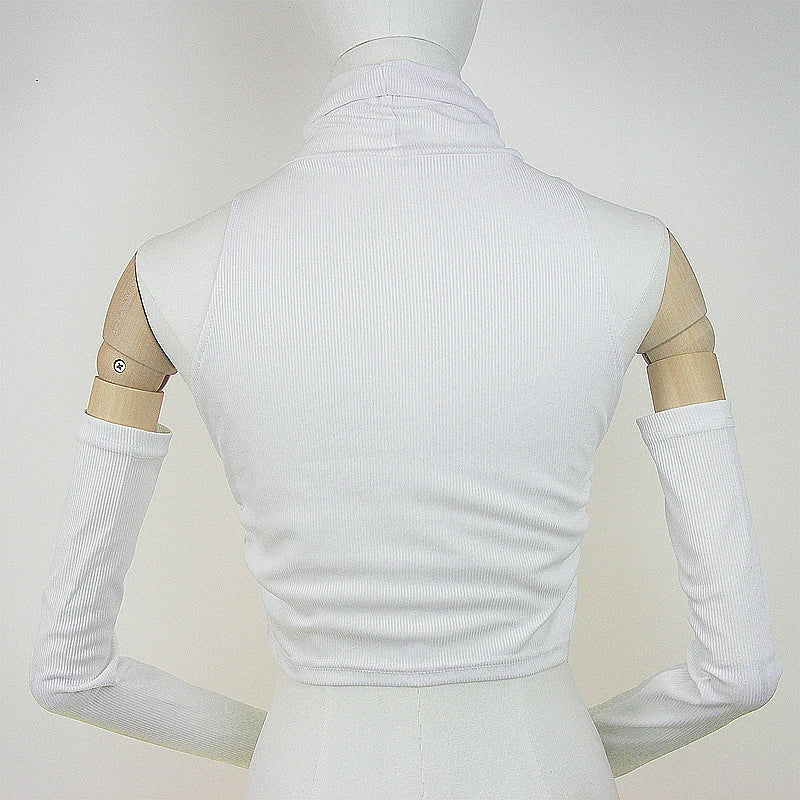 Woman Clothes Fall 2025 Tank Top Sleeve Cover Sleevless Side Pleats Turtleneck T-shirt Sexy Ribbed Knitted Tops Y2k 2529 by KATA - Tropical Star