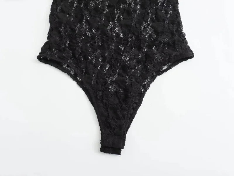 Women’s Sexy Lace Bodysuit Set Long Sleeve Top Flared Pants Party Wear Size Runs Small Trendy Style ﻿by KATA - Tropical Star