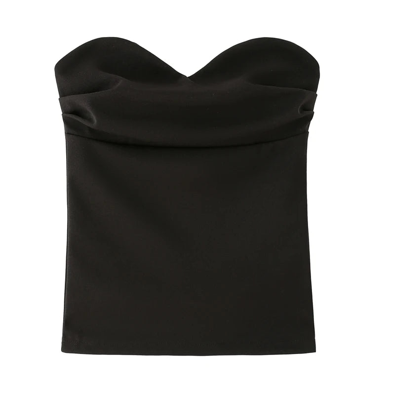 HXAO Women's Corset Crop Top Woman Summer Strapless Black Tube Top Ruched Backelss Sexy Solid Tops Off Shoulder Bustier 088