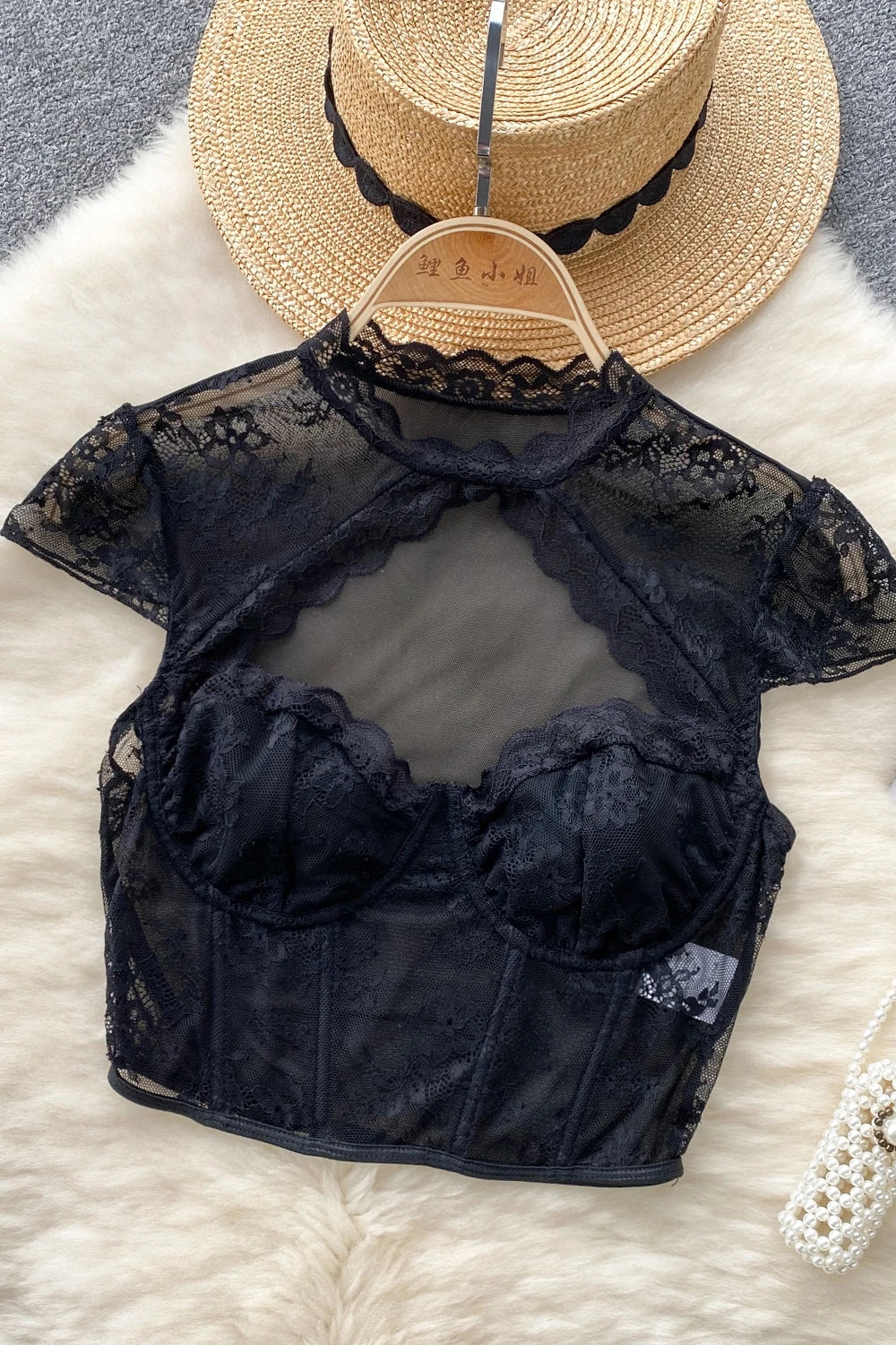 SINGREINY American Sexy Sheer Lace Blouse Women Short Sleeves Hotsweet Chiffon Shirt Fashion Hollow Out Chest Slim Summer Tops by KATA - Tropical Star
