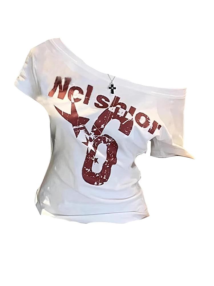 Y2k Sport Summer Off shoulder Top Women Sexy Vintage 2000s Short sleeve T shirt Lady Body Basic Crop Top Female Casual by KATA - Tropical Star