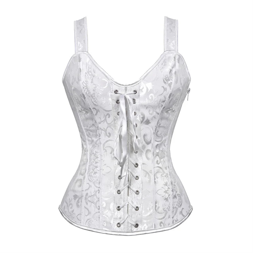 Women Corset with Straps Black Overbust Corset Plus Size Floral Jacquard Corset Zipper Top Gothic Steampunk Corset Bustier