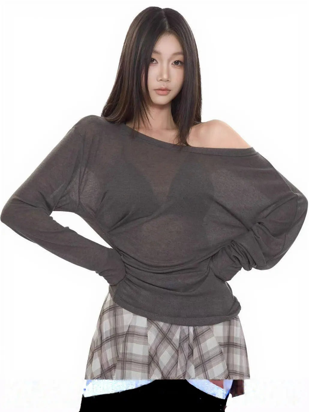 See Through Long sleeve Oversize T shirt Women Sexy Back Bandage Off shoulder Top Female Basic Long Tees Korean Chic Lady New by KATA - Tropical Star