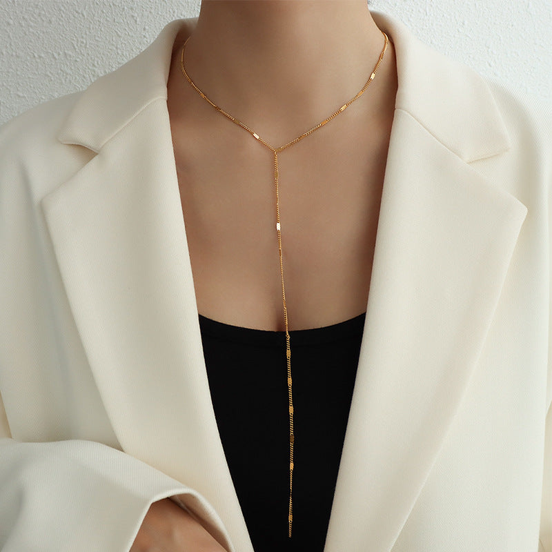 Tassel Minimalist Lariat Necklace - Silver-0